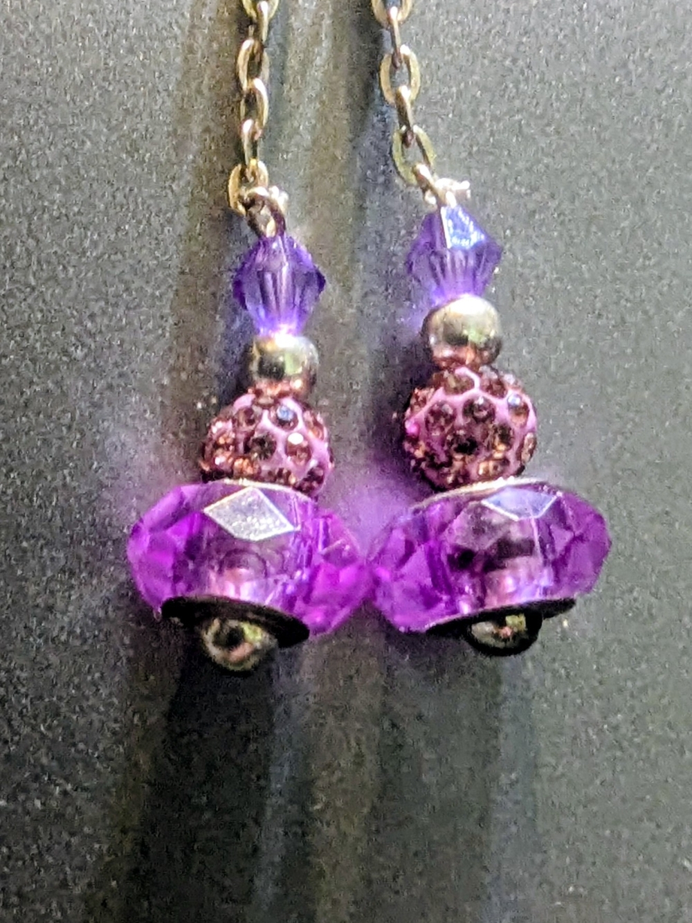 Purple Crystal and Bead Drop Earrings